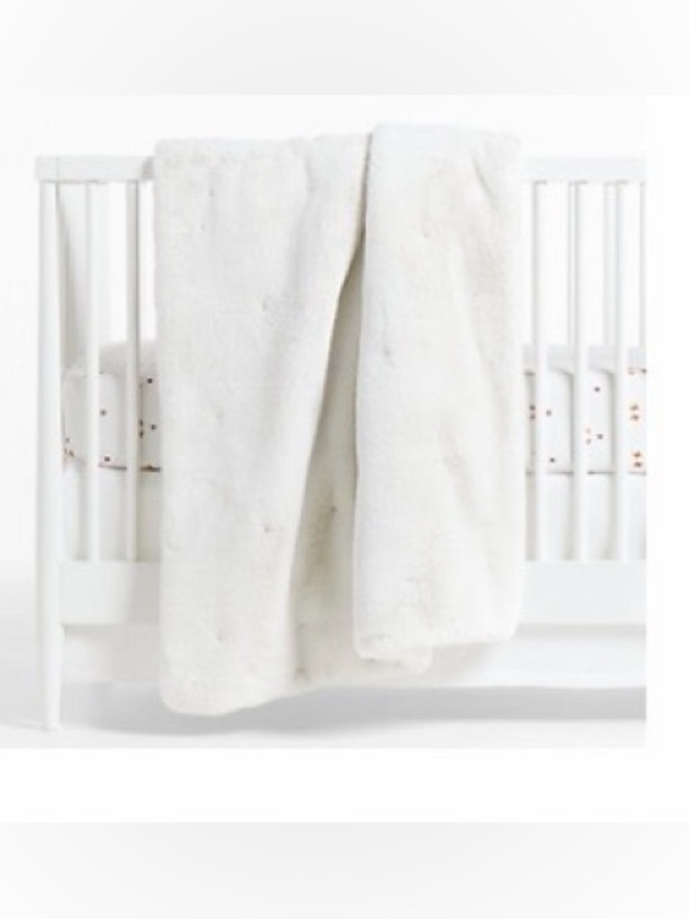New with tags Crate and Barrel cream faux bunny fur crib baby quilt blanket